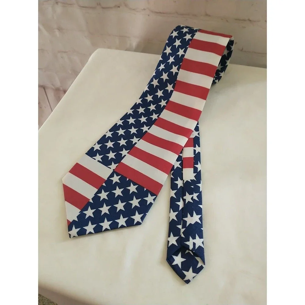 American Flag Patriotic Neck Tie Stars & Stripes  Red White Blue USA - Picture 2 of 5
